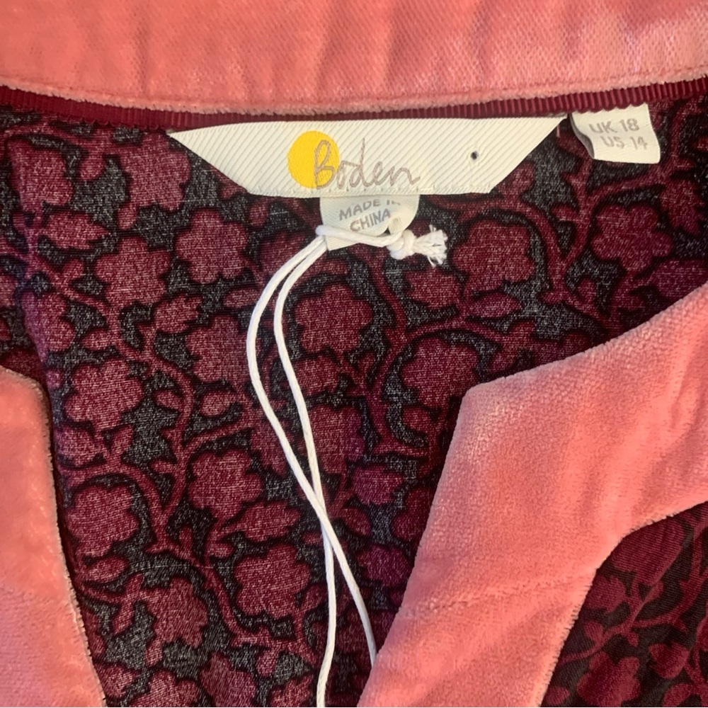 BODEN Annabelle Top Size 14 New Burgundy & Black Pink Velvet Trim ¾ Sleeve 🆕 - Picture 5 of 14